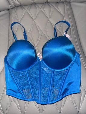 Victoria's Secret Bombshell Shimmer Longline Bra in Blue 34B